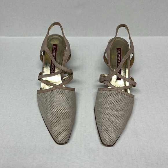 Strappy Nude pointed toe Kitten Heel Slingbacks 8.5 AAAA |romantic old money 90s - Picture 1 of 14